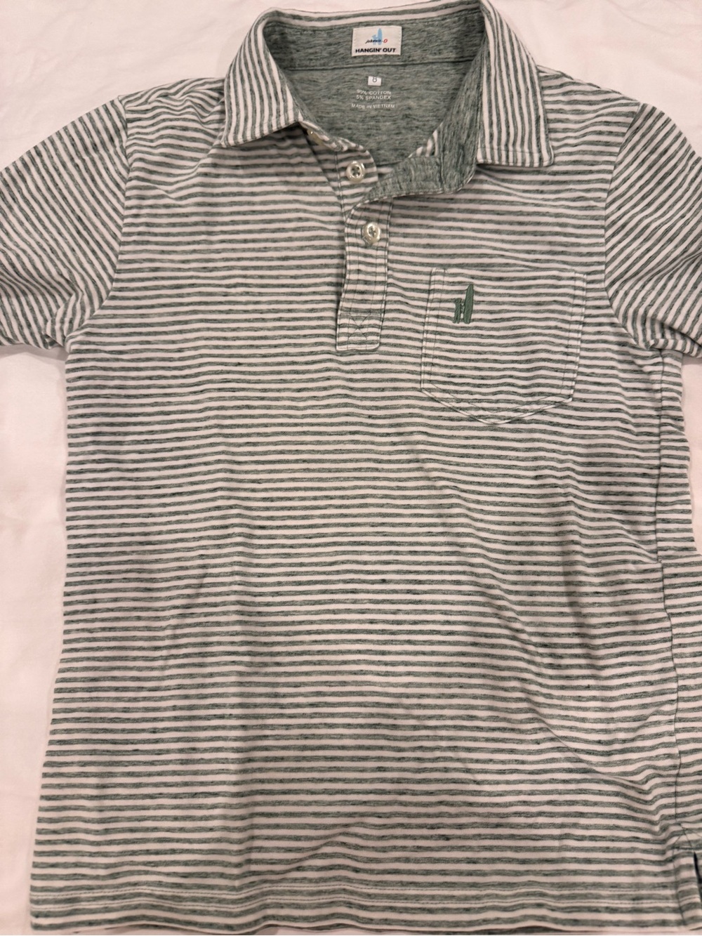 johnnie-O Green and White Striped Kids Polo Shirt